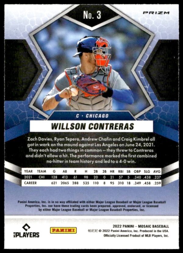 2022 Panini Mosaic Willson Contreras Mosaic Prizm #3 (Back)