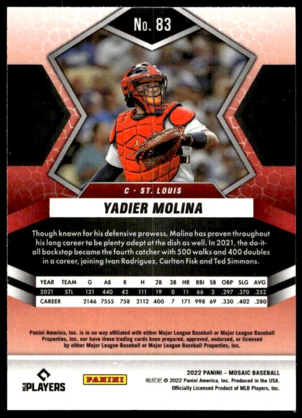 2022 Panini Mosaic Yadier Molina #83 (Back)