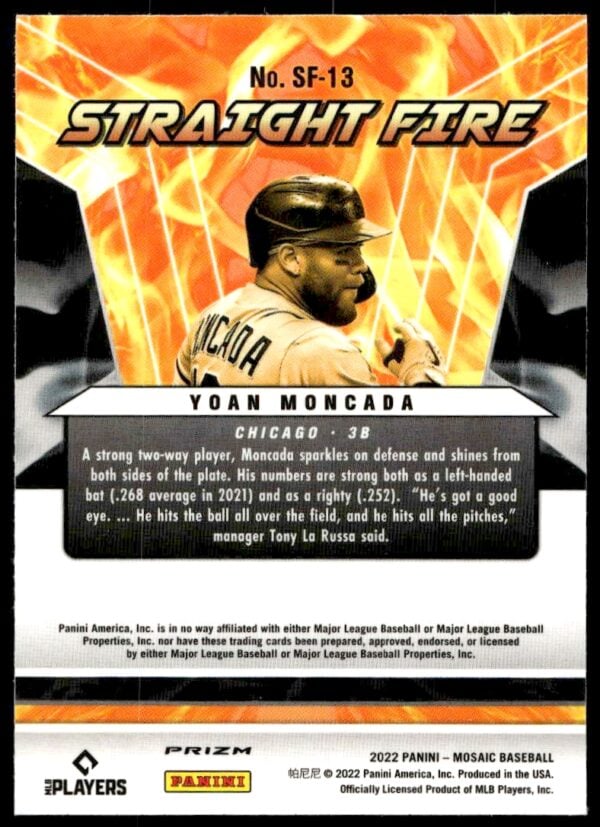 2022 Panini Mosaic Yoan Moncada Straight Fire Mosaic Prizm #SF-13 (Back)