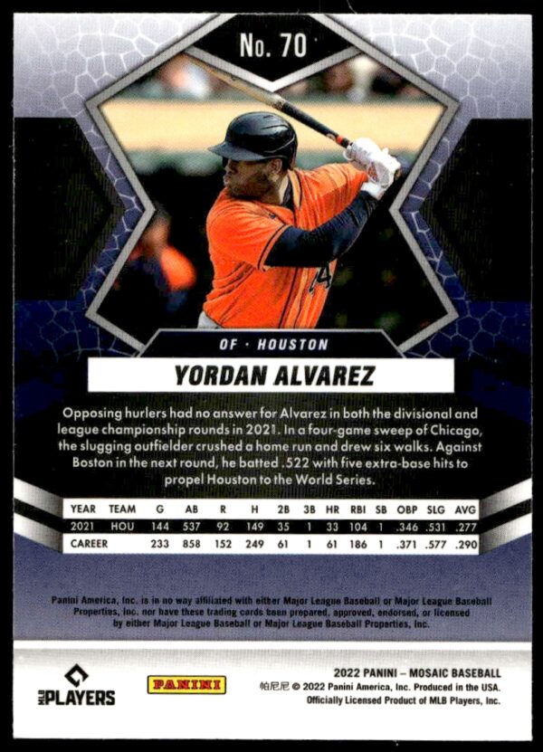 2022 Panini Mosaic Yordan Alvarez #70 (Back)