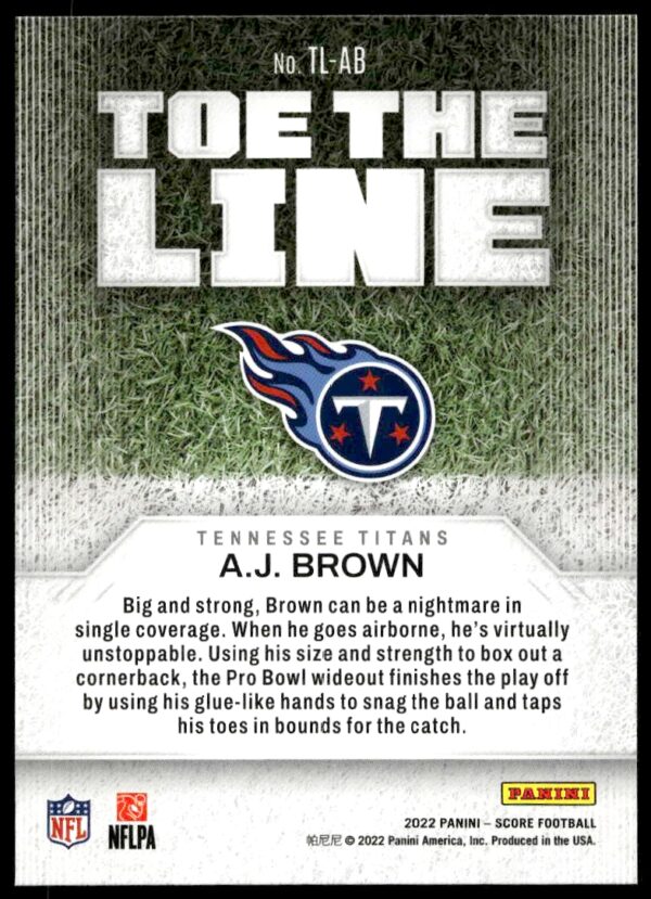 2022 Panini Score A.J. Brown Toe the Line #TL-AB (Back)