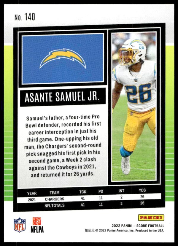 2022 Panini Score Asante Samuel Jr. #140 (Back)