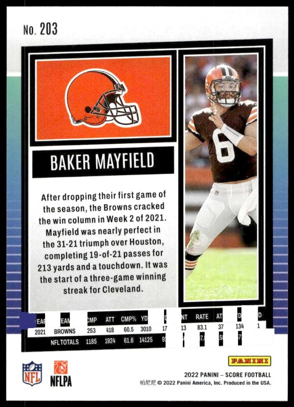 2022 Panini Score Baker Mayfield #203 (Back)