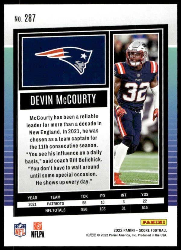 2022 Panini Score Devin McCourty #287 (Back)