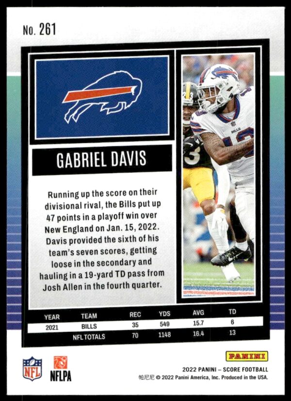 2022 Panini Score Gabriel Davis #261 (Back)