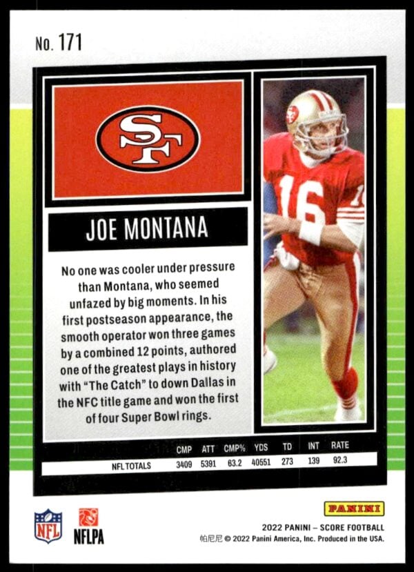 2022 Panini Score Joe Montana #171 (Back)