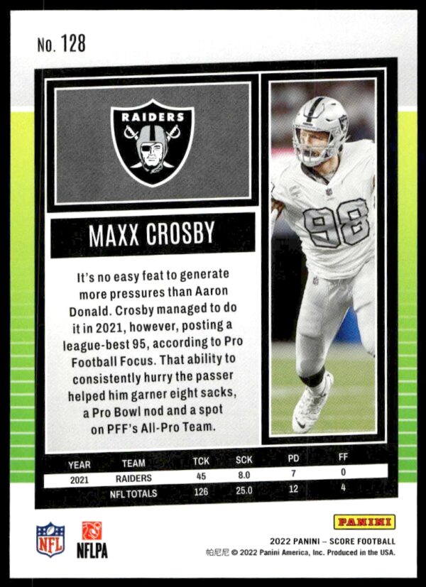 2022 Panini Score Maxx Crosby #128 (Back)