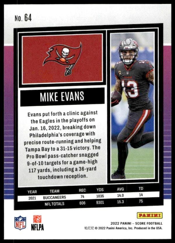 2022 Panini Score Mike Evans #64 (Back)