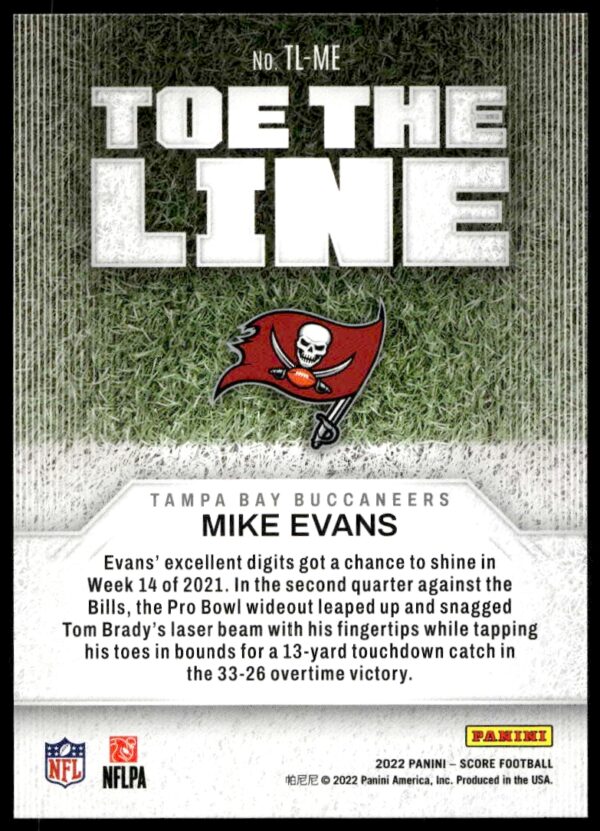 2022 Panini Score Mike Evans Toe The Line #TL-ME (Back)