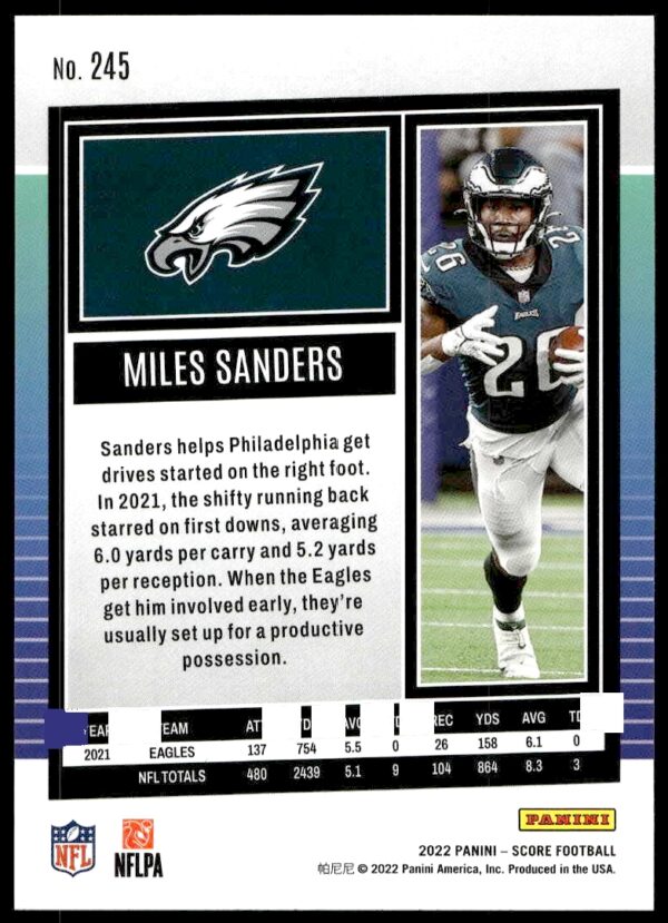 2022 Panini Score Miles Sanders #245 (Back)