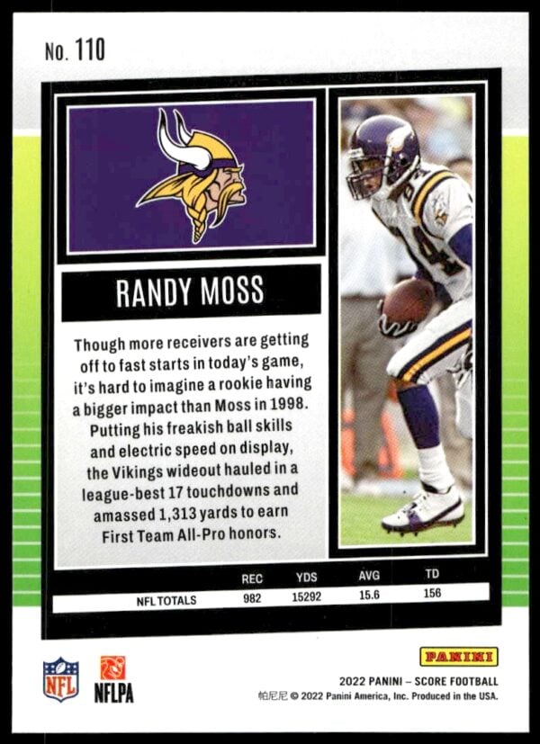 2022 Panini Score Randy Moss #110 (Back)