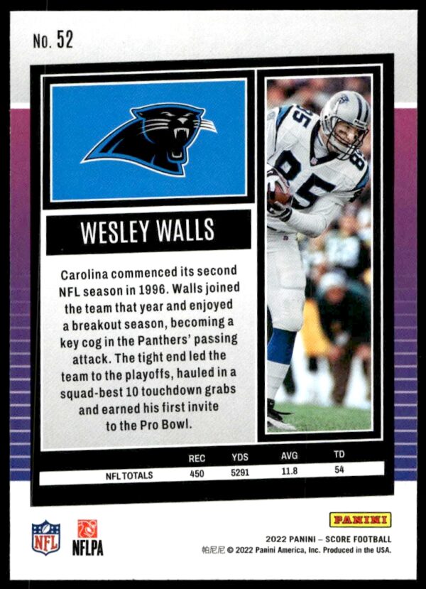 2022 Panini Score Wesley Walls #52 (Back)