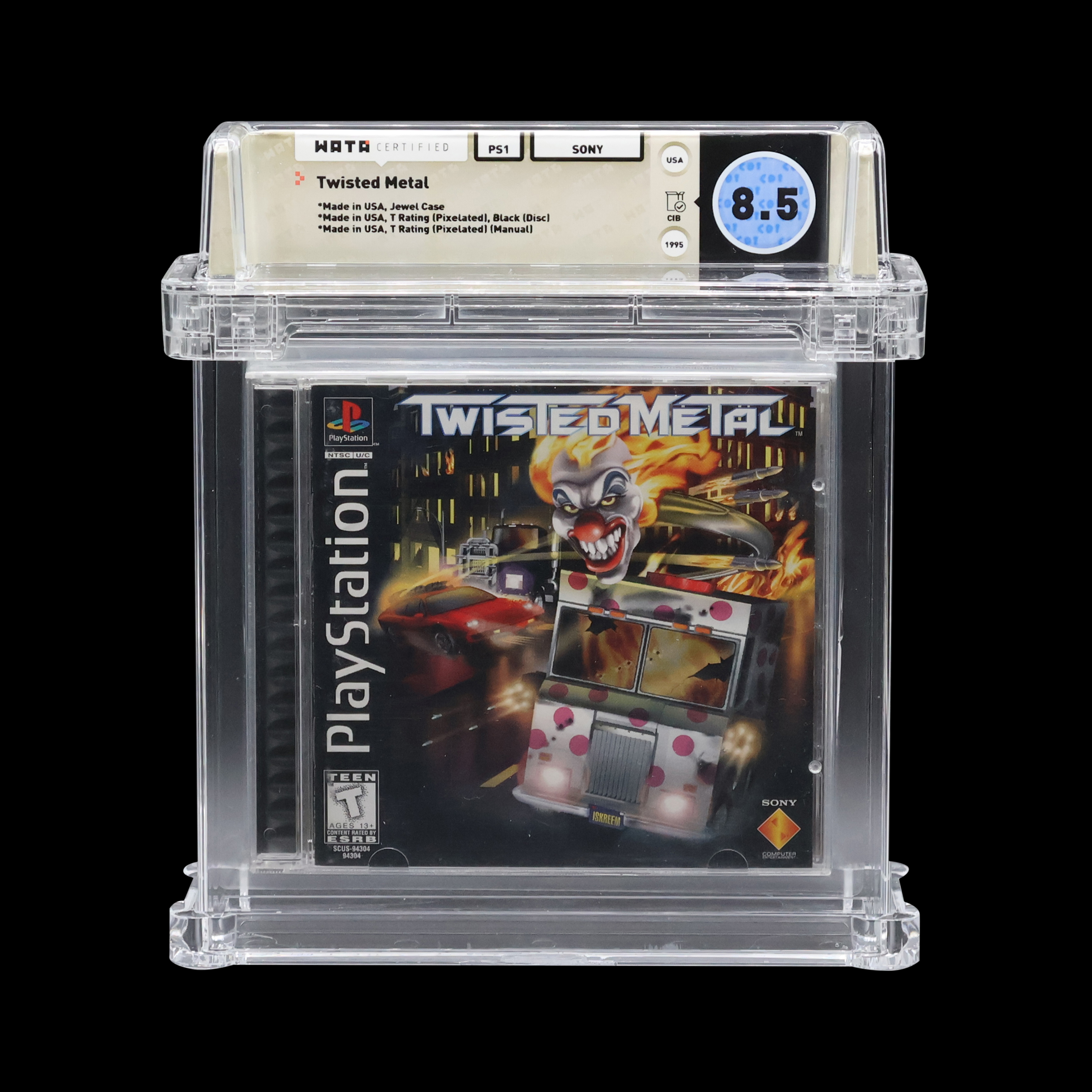 Twisted Metal PlayStation game, WATA-rated 8.5, in protective display case.