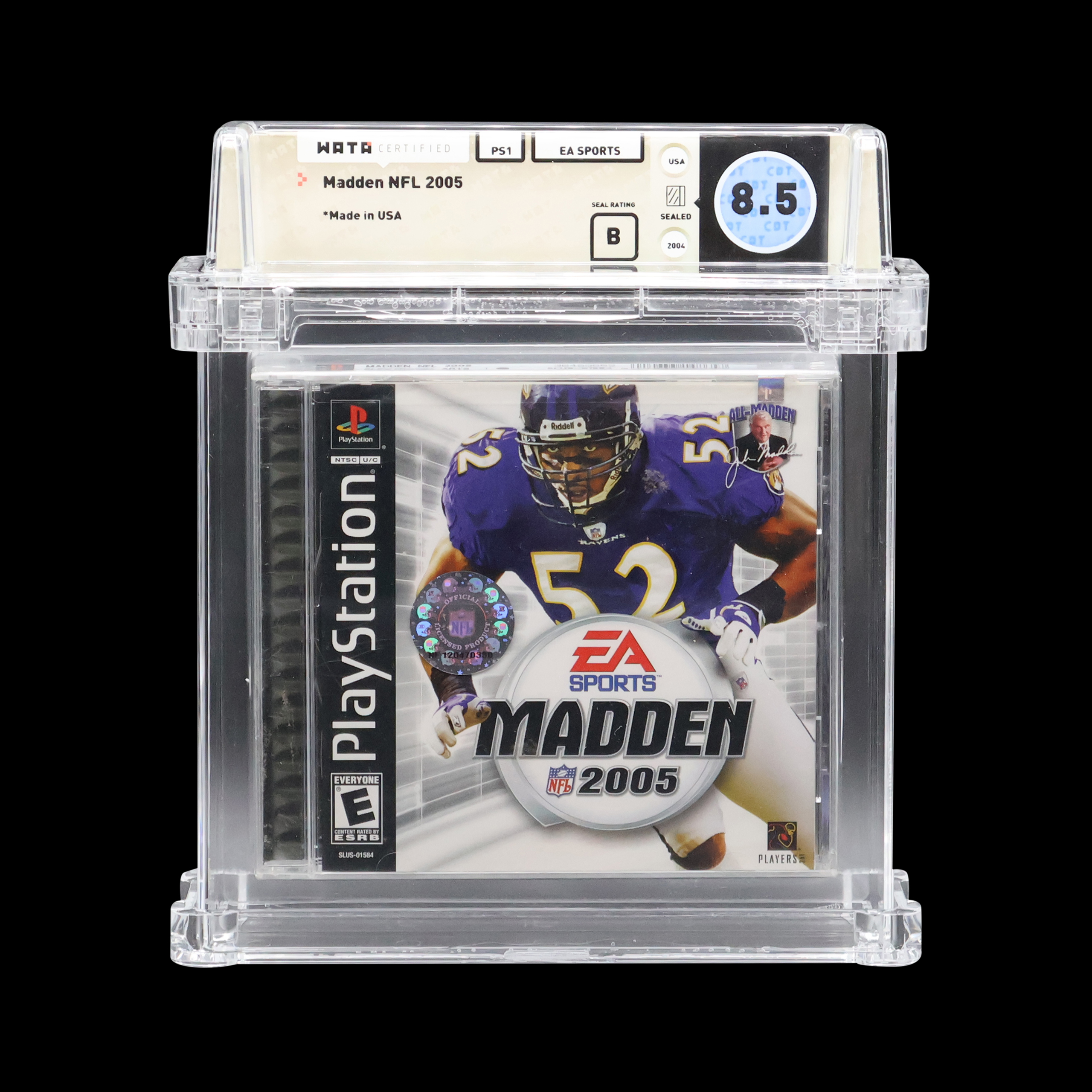 Madden NFL 2005 PlayStation 2 game, graded 8.5 by WATA, sealed in protective case.