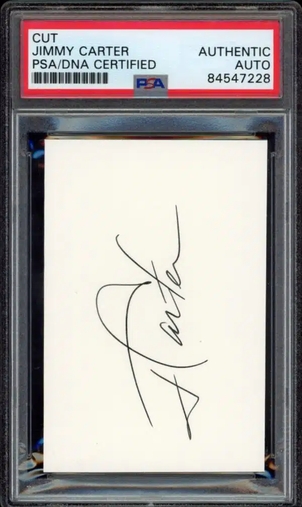 President Jimmy Carter Signed Cut Autograph (2.5×3.5) (PSA & DNA Certified) (Front)