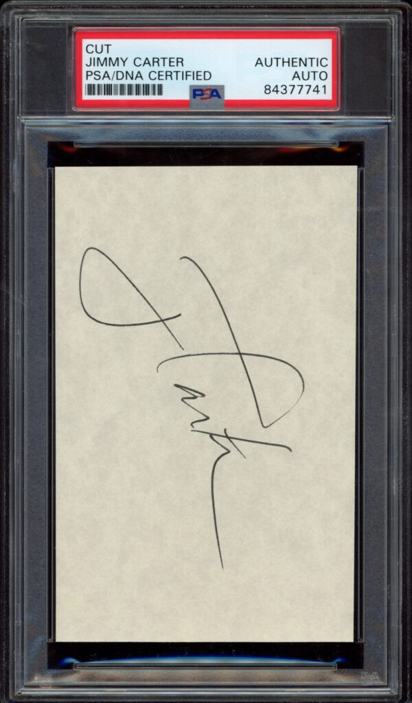 Certified autograph of President Jimmy Carter on a PSA/DNA slabbed card.