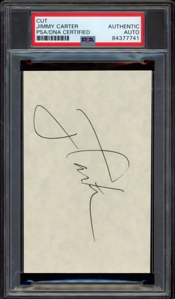 President Jimmy Carter Signed Cut Autograph (3×5) (PSA & DNA Certified) (Front)