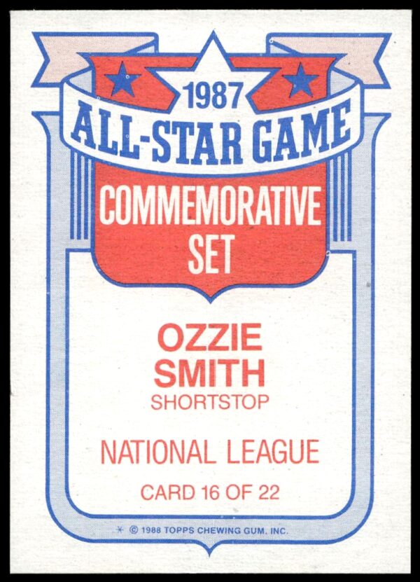 1988 Topps Ozzie Smith All-Star Game #16 (Back)