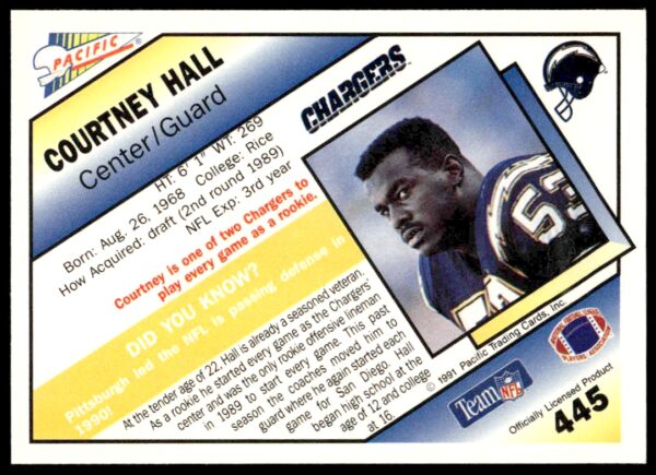 1991 Pacific Courtney Hall #445 (Back)