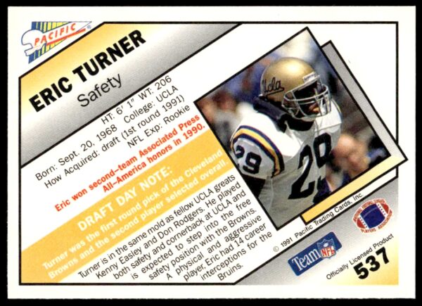 1991 Pacific Eric Turner #537 (Back)