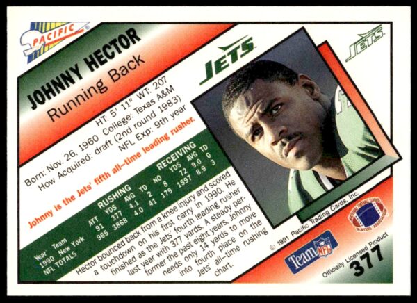 1991 Pacific Johnny Hector #377 (Back)