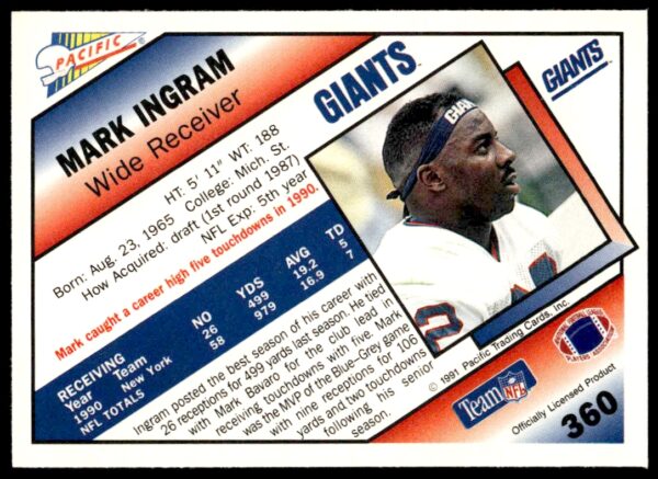 1991 Pacific Mark Ingram #360 (Back)