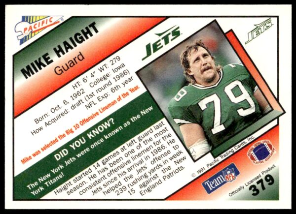 1991 Pacific Mike Haight #379 (Back)