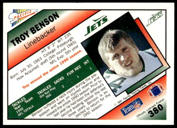 1991 Pacific Troy Benson #380 (Back)