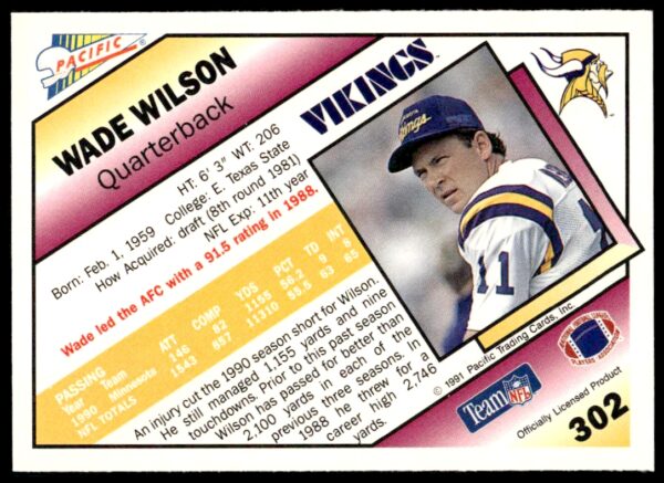 1991 Pacific Wade Wilson #302 (Back)