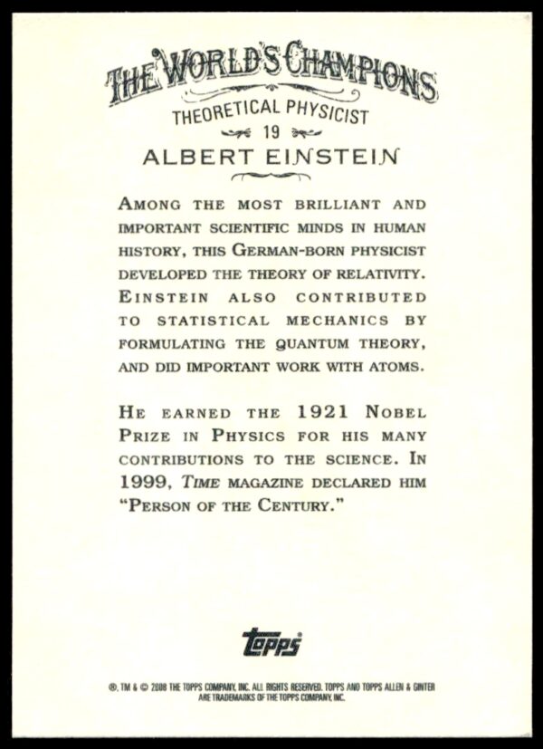 2008 Topps Allen & Ginter Albert Einstein #19 (Back)