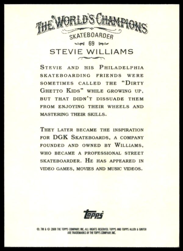 2008 Topps Allen & Ginter Stevie Williams #69 (Back)