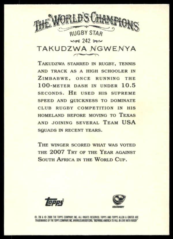 2008 Topps Allen & Ginter Takudzwa Ngwenya #242 (Back)