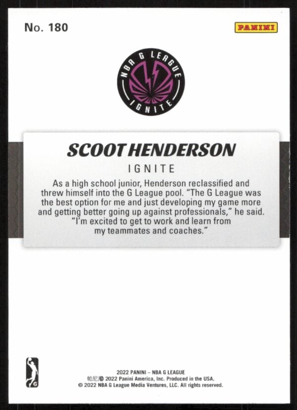 2021-22 Panini NBA G League Scoot Henderson #180 (Back)