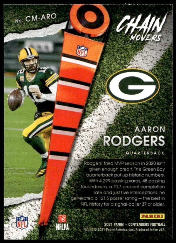 2021 Panini Contenders Aaron Rodgers Chain Movers #CM-ARO (Back)