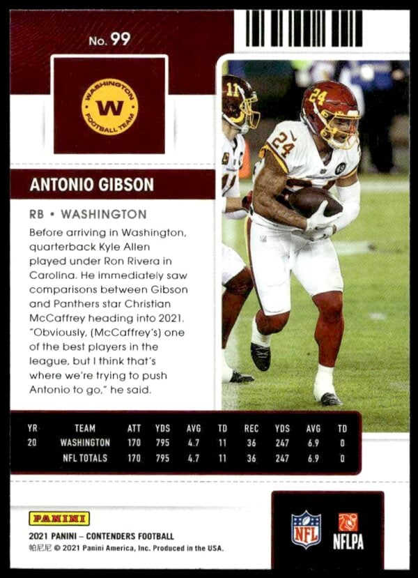 2021 Panini Contenders Antonio Gibson #99 (Back)