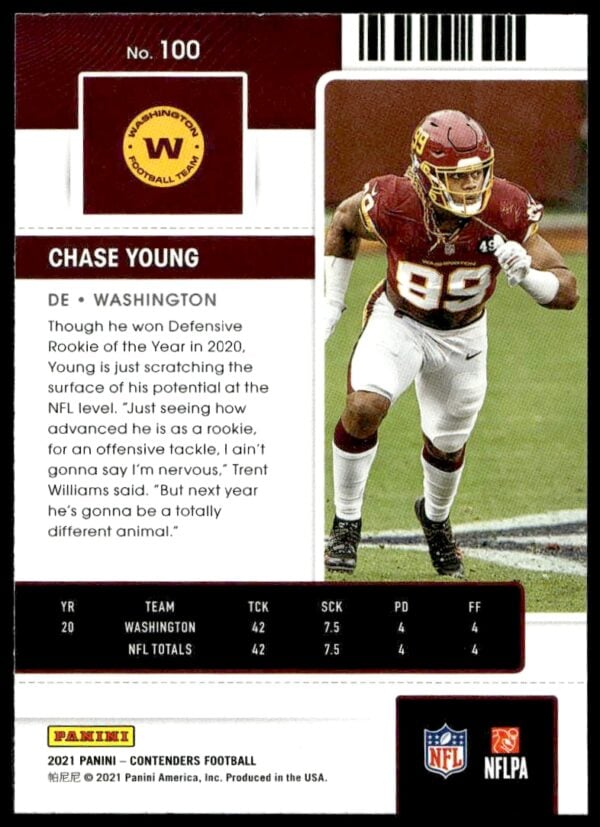 2021 Panini Contenders Chase Young #100 (Back)