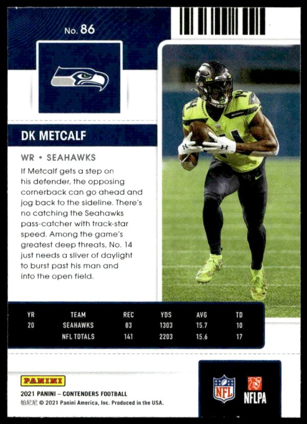 2021 Panini Contenders DK Metcalf #86 (Back)