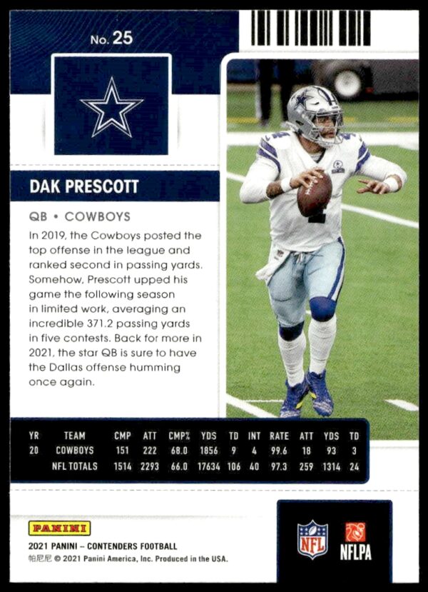 2021 Panini Contenders Dak Prescott #25 (Back)