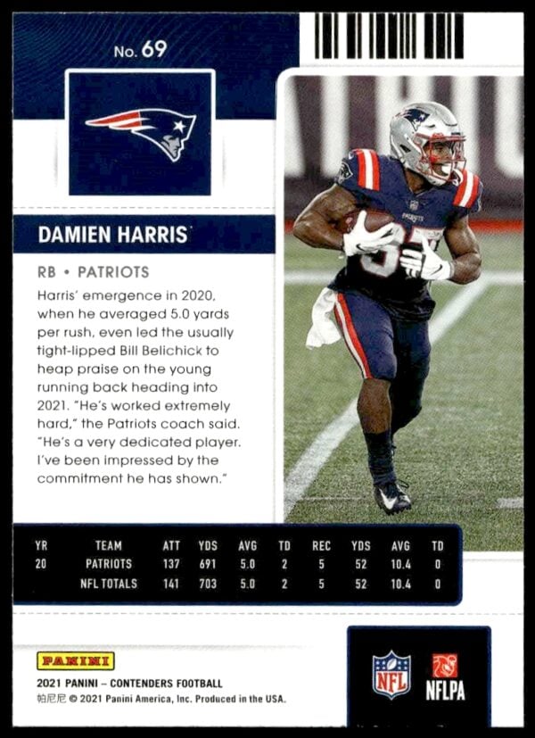 2021 Panini Contenders Damien Harris #69 (Back)