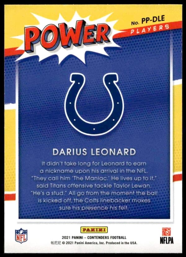 2021 Panini Contenders Darius Leonard Power Players #PP-DLE (Back)