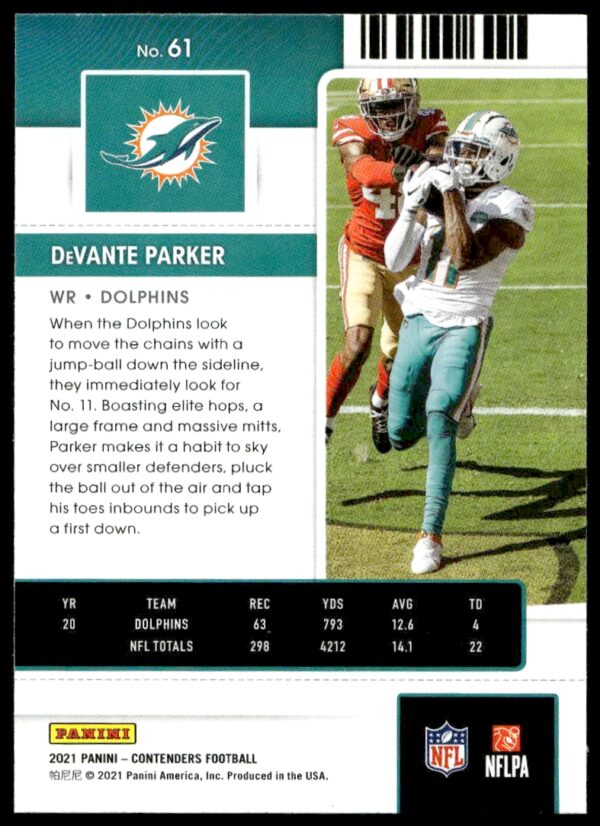 2021 Panini Contenders DeVante Parker #61 (Back)