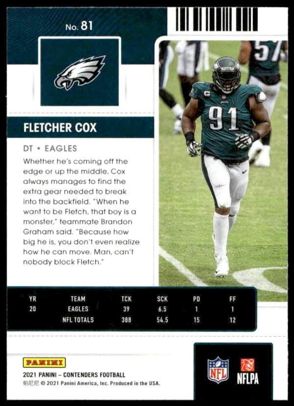 2021 Panini Contenders Fletcher Cox #81 (Back)