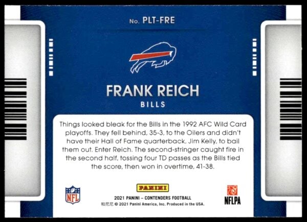 2021 Panini Contenders Frank Reich Playoff Tickets #PLT-FRE (Back)