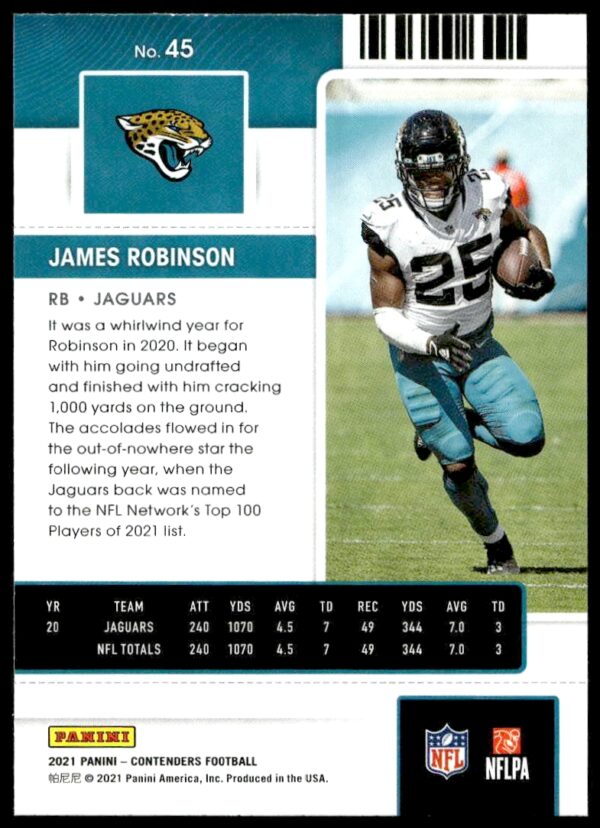 2021 Panini Contenders James Robinson #45 (Back)