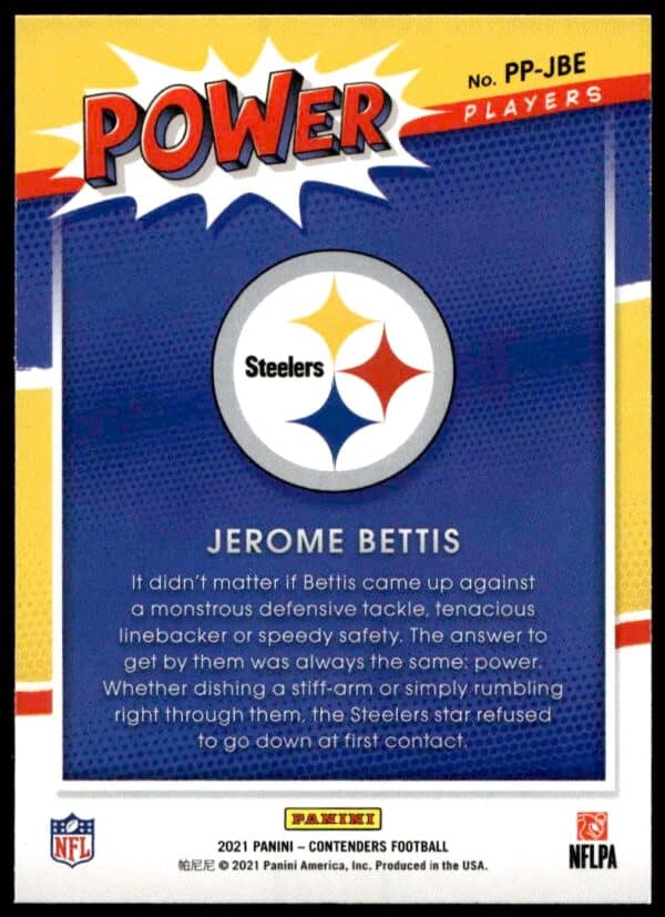 2021 Panini Contenders Jerome Bettis Power Players #PP-JBE (Back)