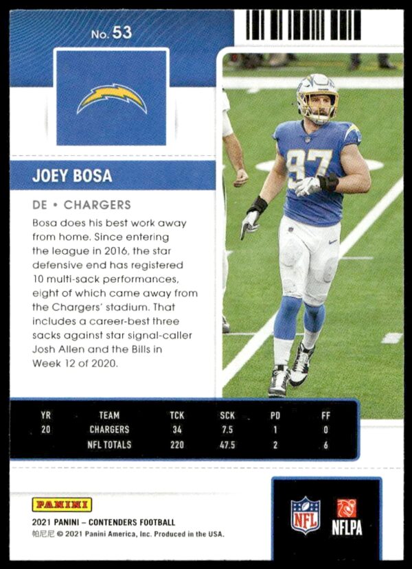 2021 Panini Contenders Joey Bosa #53 (Back)