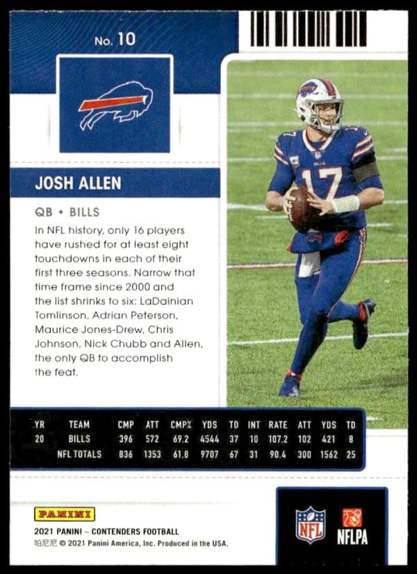 2021 Panini Contenders Josh Allen #10 (Back)