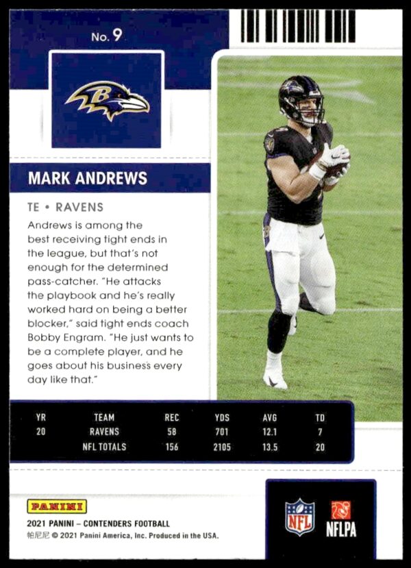 2021 Panini Contenders Mark Andrews #9 (Back)