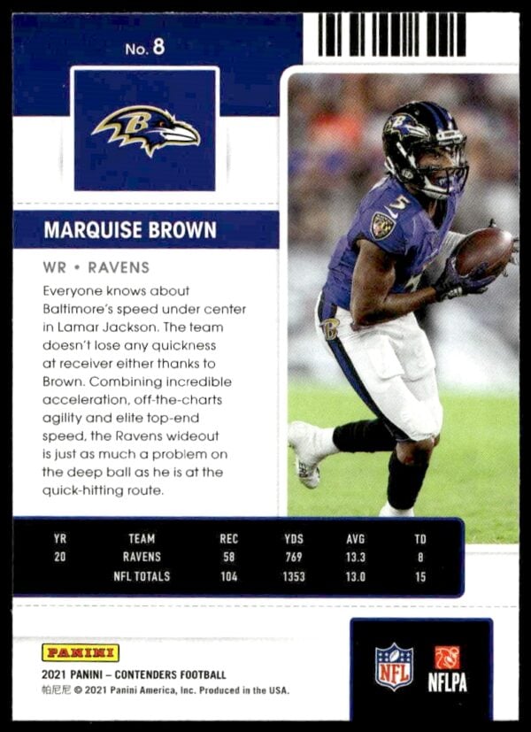 2021 Panini Contenders Marquise Brown #8 (Back)