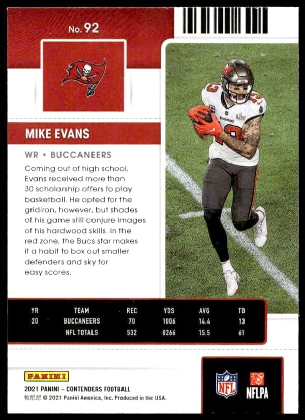 2021 Panini Contenders Mike Evans #92 (Back)